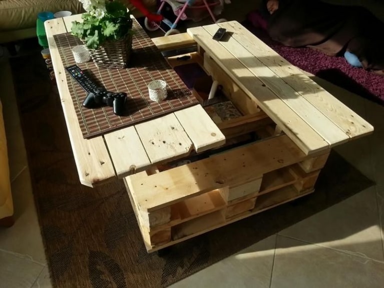 pallet coffee table with easy lift lid